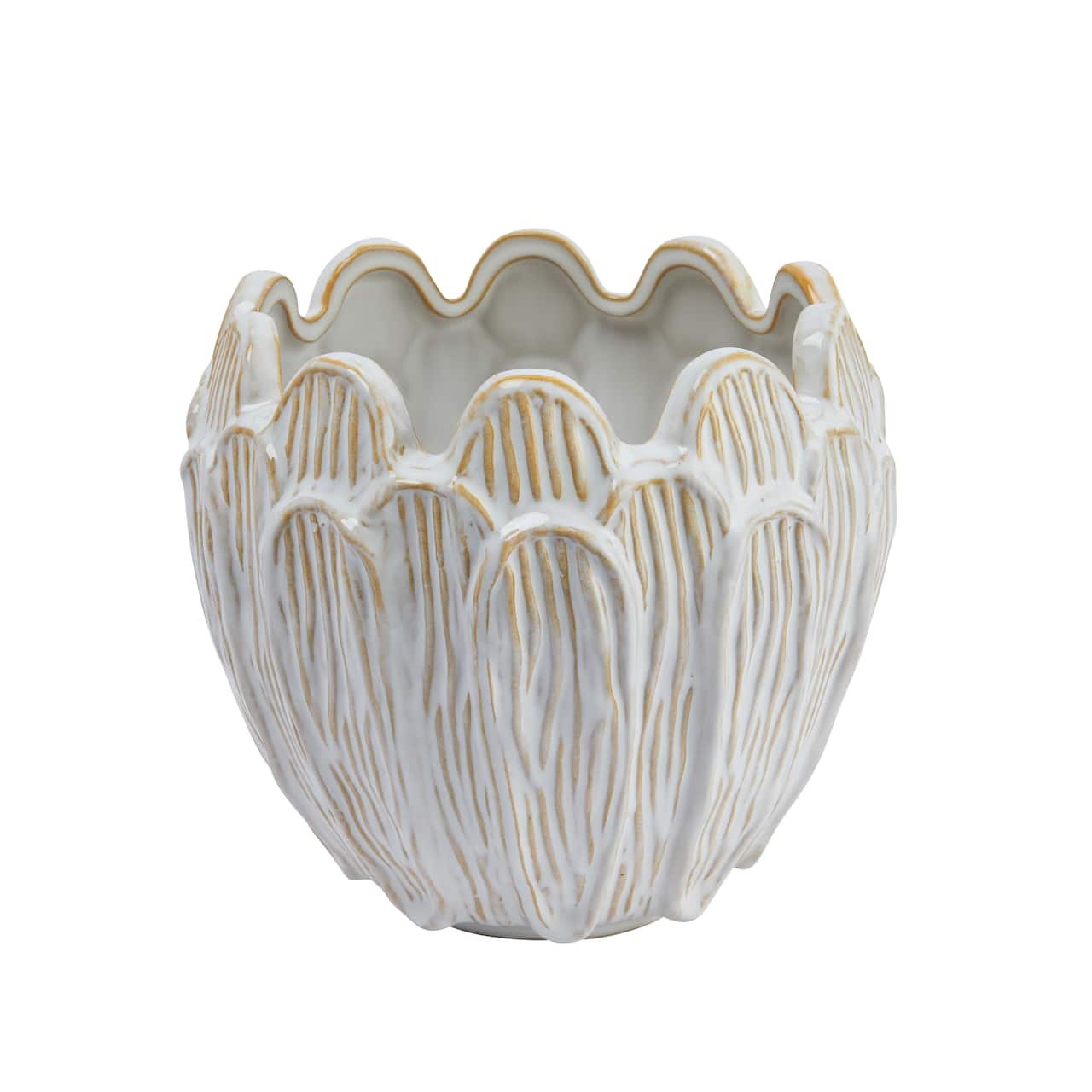 Hello Honey® 8" Ivory Stoneware Flower Shaped Planter
